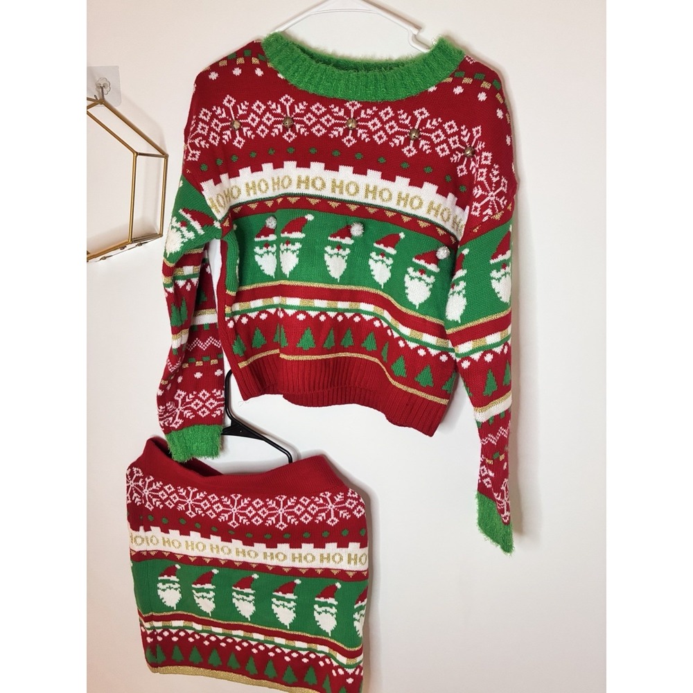 Major Major Label Group Christmas Sweater Skirt Set Size M Santa Ho Ho Ho